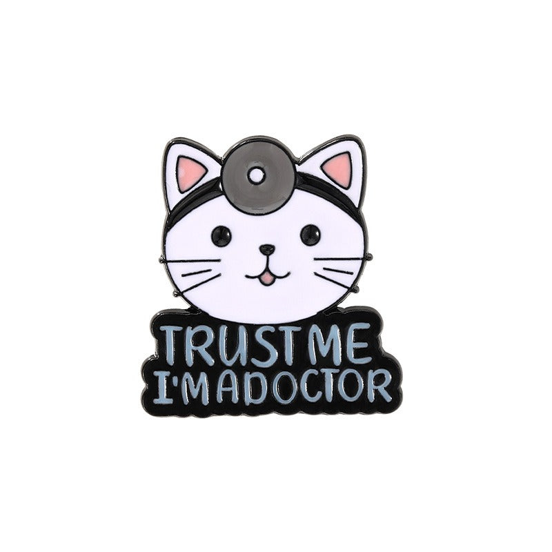 Cute Cat Doctor Nurse Brooch And Enamel Pin