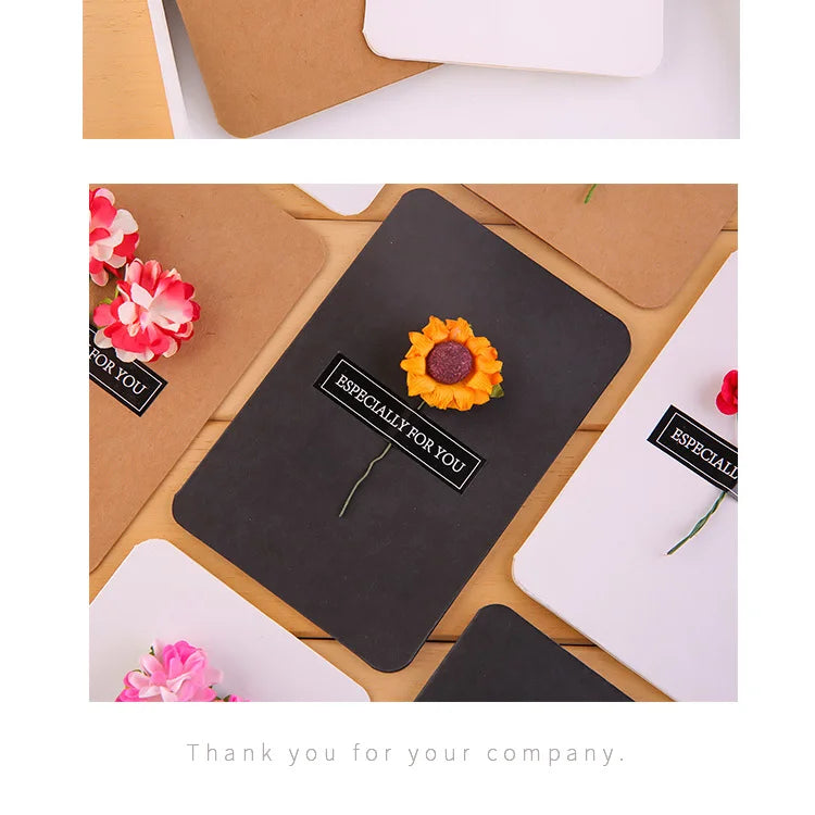 1Pc Retro Greeting Card With Dried Flowers