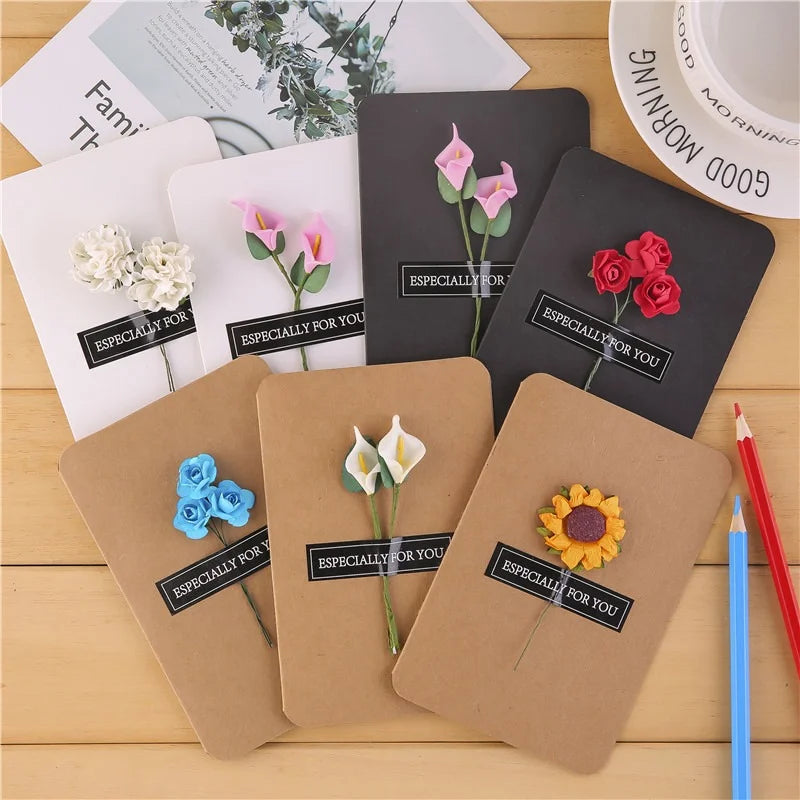 1Pc Retro Greeting Card With Dried Flowers