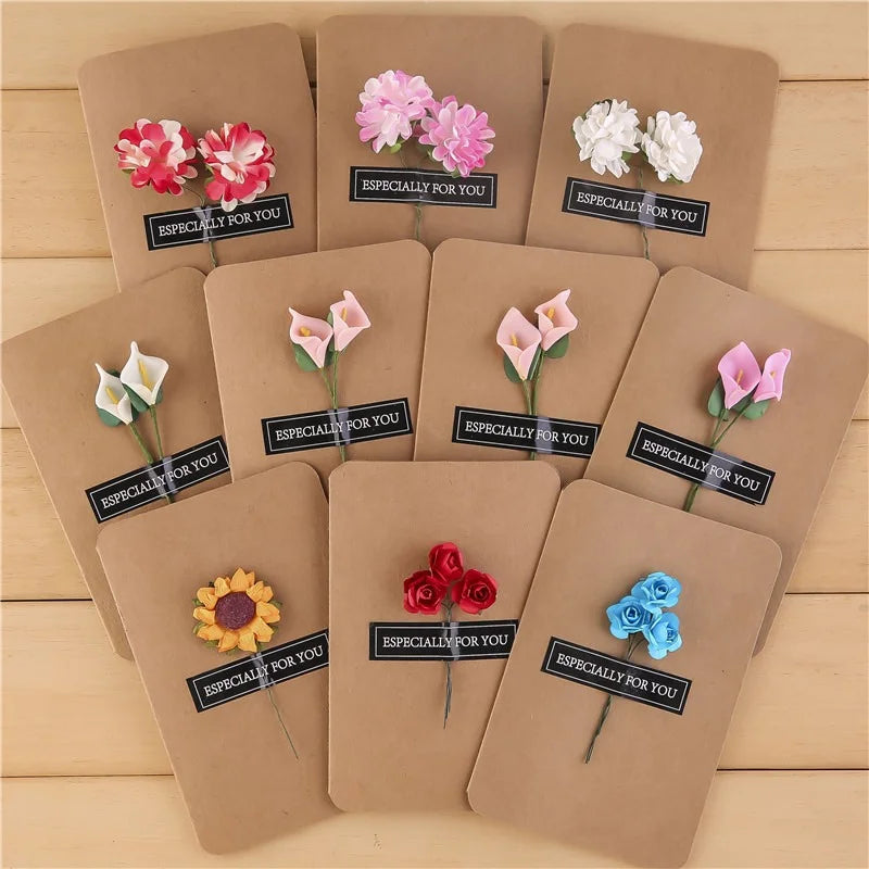 1Pc Retro Greeting Card With Dried Flowers