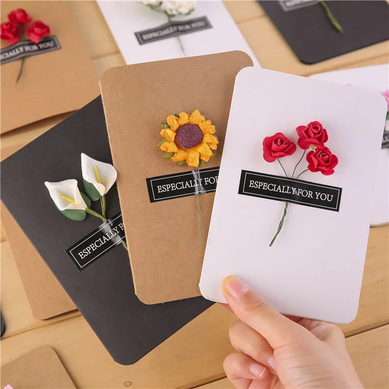 1Pc Retro Greeting Card With Dried Flowers
