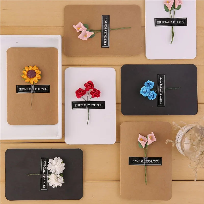 1Pc Retro Greeting Card With Dried Flowers