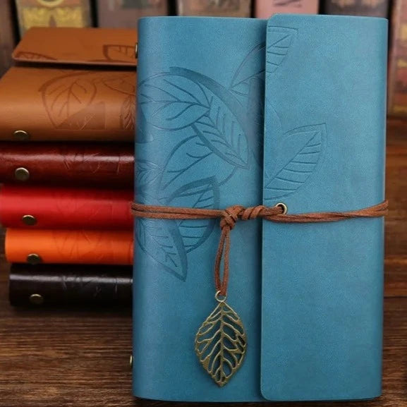Retro Leaf Embossed Leather Cover Journal With Pages - Orange