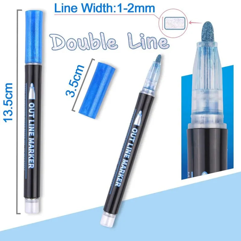 24Double Line Outliner Metallic Markers