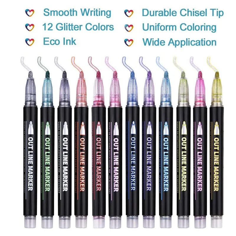 24Double Line Outliner Metallic Markers