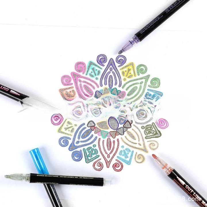 24Double Line Outliner Metallic Markers