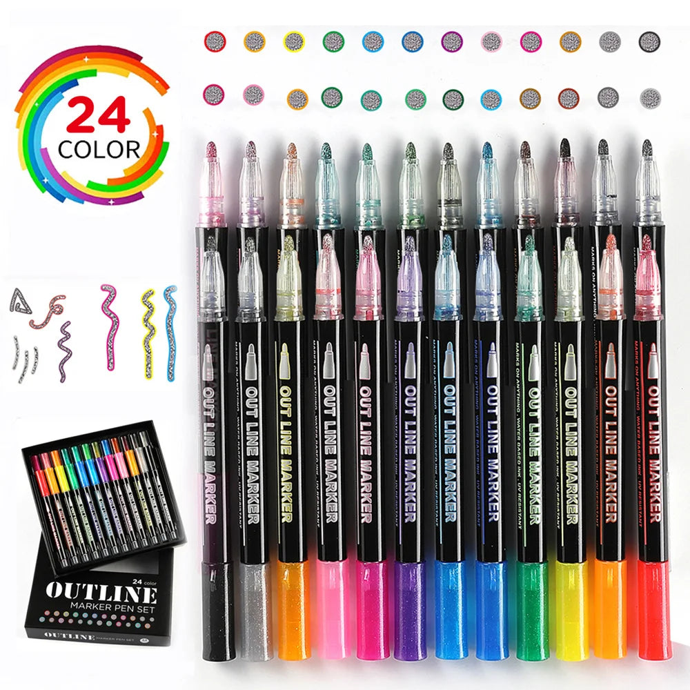 24Double Line Outliner Metallic Markers