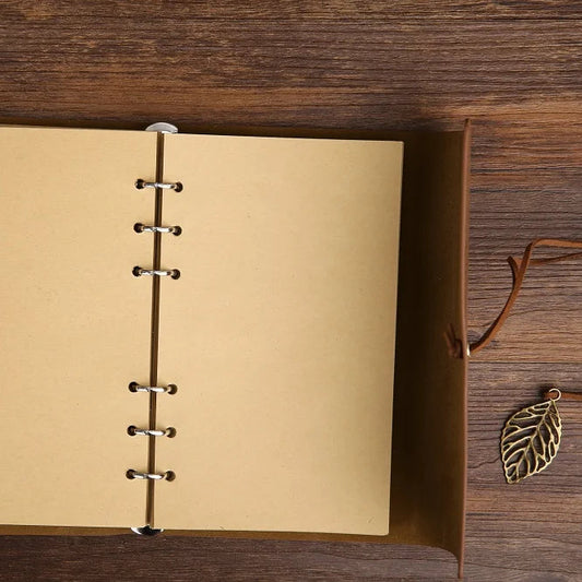 Retro Leaf Embossed Leather Cover Journal With Pages - Orange