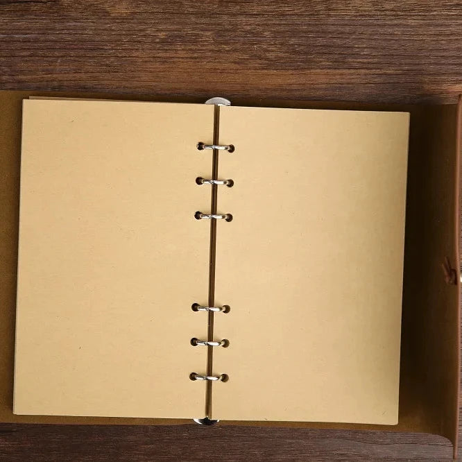 Retro Leaf Embossed Leather Cover Journal With Kraft Pages