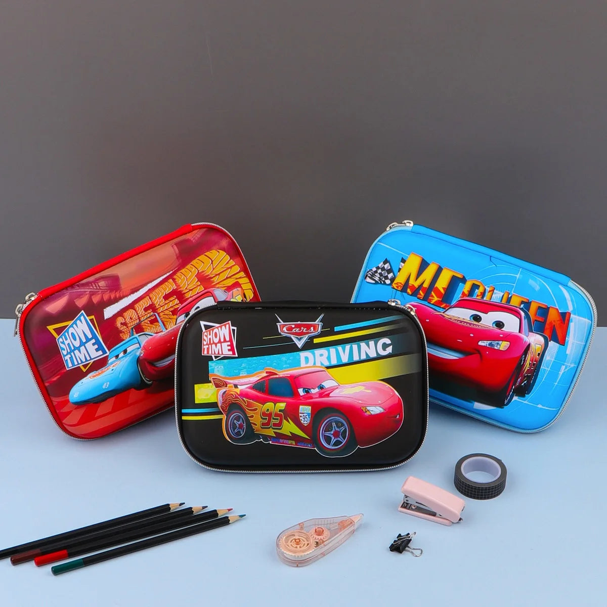 3D McQueen Embossed Pencil Pouch Blue