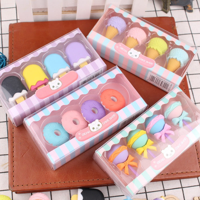 Set of Four Creative Dessert Shape Erasers