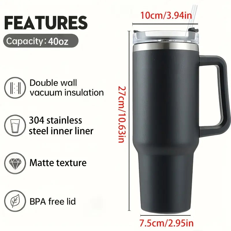 40oz Insulated Stainless Steel Tumbler with Straw - Navy Blue
