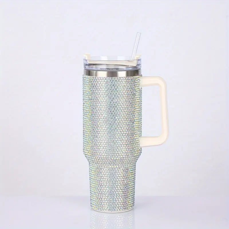 40oz Shiny Rhinestone Insulated Stainless Steel Tumbler with Straw