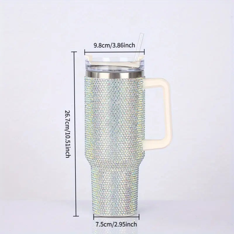 40oz Shiny Rhinestone Insulated Stainless Steel Tumbler with Straw