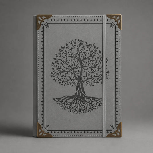 Vintage Tree of Life Leather Journal Notebook – Embossed Hardcover Diary with Elastic Closure