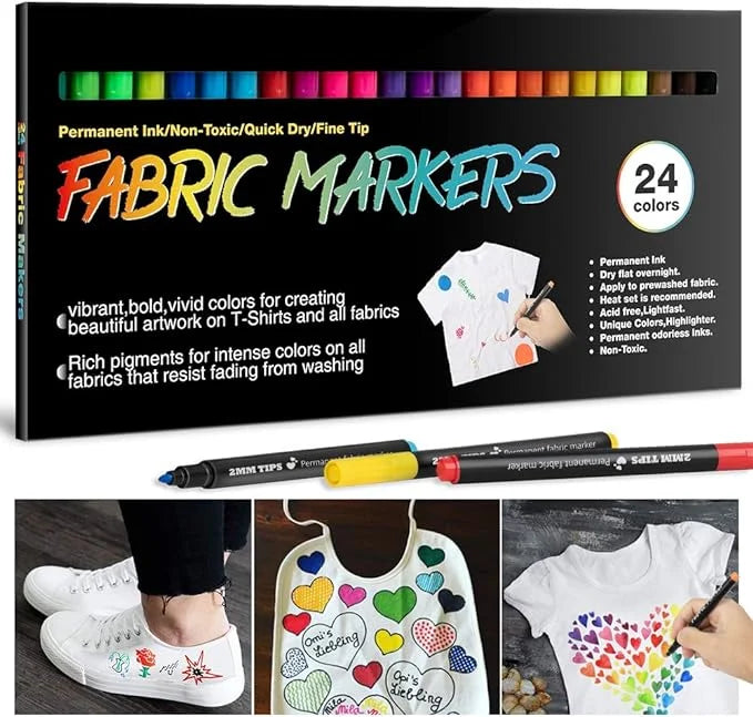 APOGO Permanent Ink Fabric Markers Set Of 24