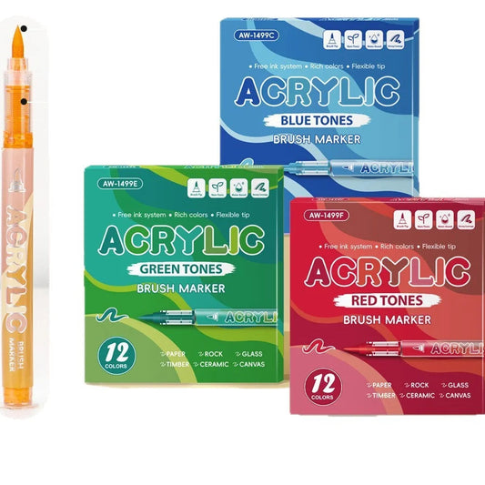 12-Color Liquid Acrylic Brush Marker Set