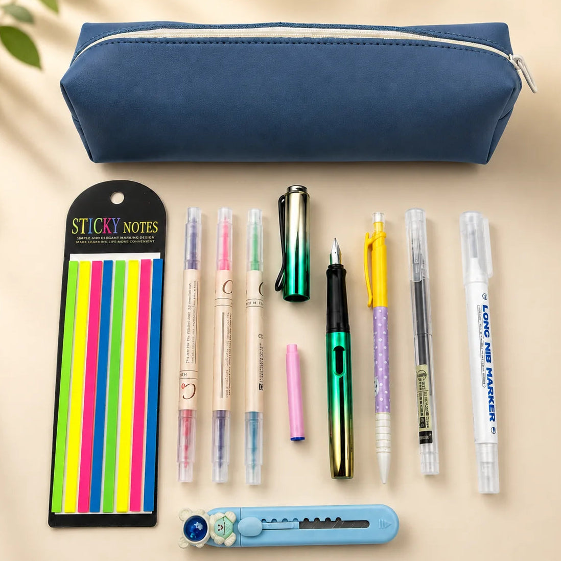 Kiwaii Blue Stationery Bundle with Pouch
