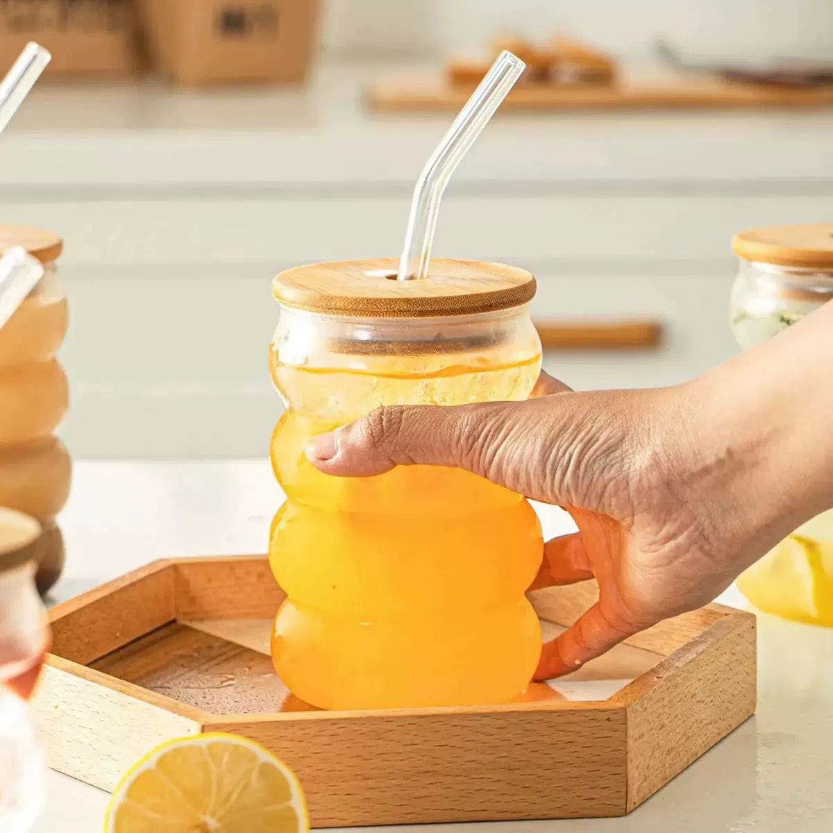 Aesthetic Coffee Glass with Bamboo Lid