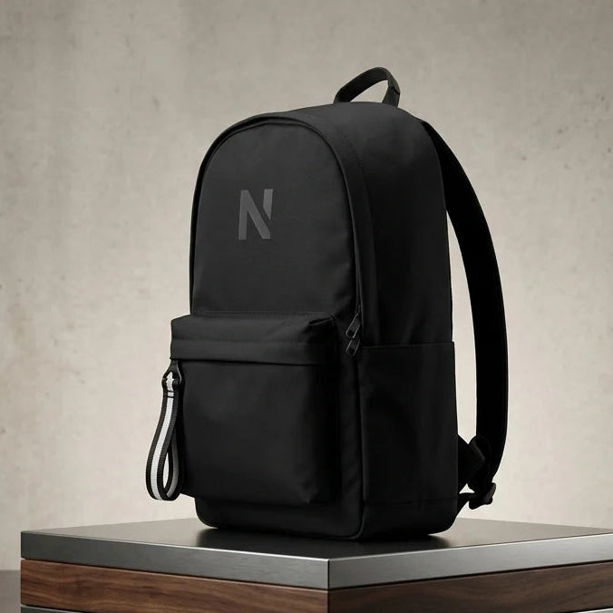 Black Luminous Logo Canvas Backpack Bag - N