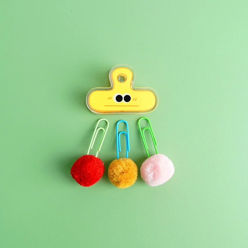 Cartoon Binder Clip With Pom Pom Paper clips