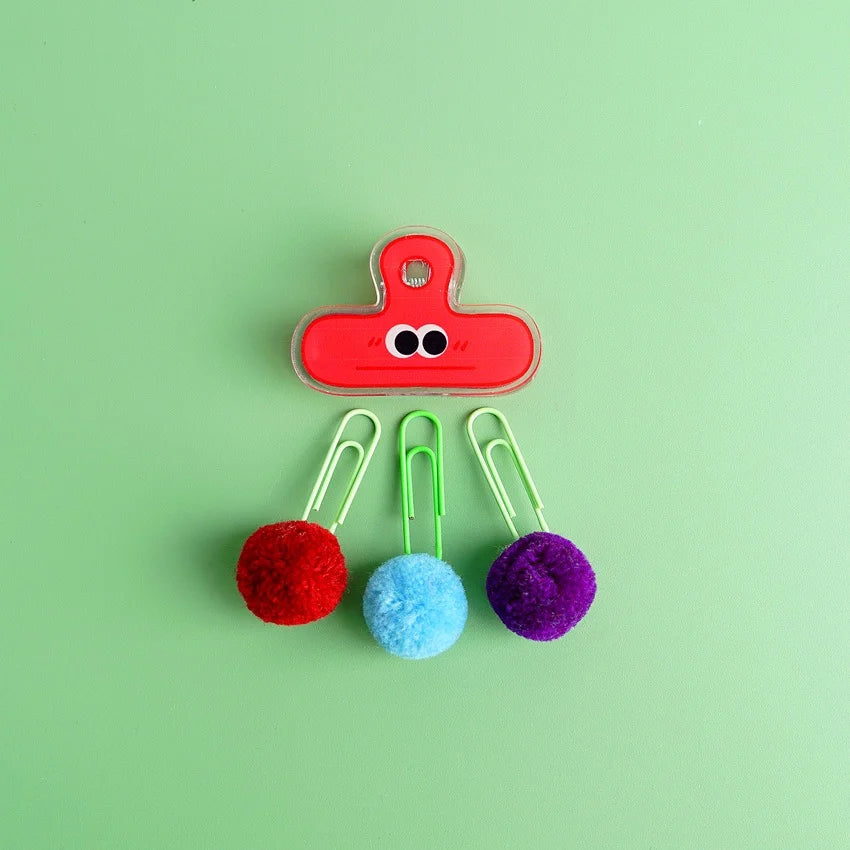 Cartoon Binder Clip With Pom Pom Paper clips