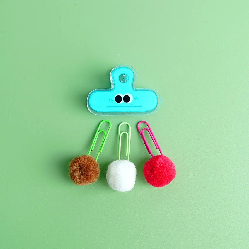 Cartoon Binder Clip With Pom Pom Paper clips