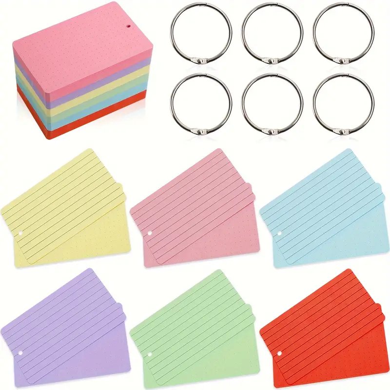 Assorted Color Flash Cards With Metal Binder Rings