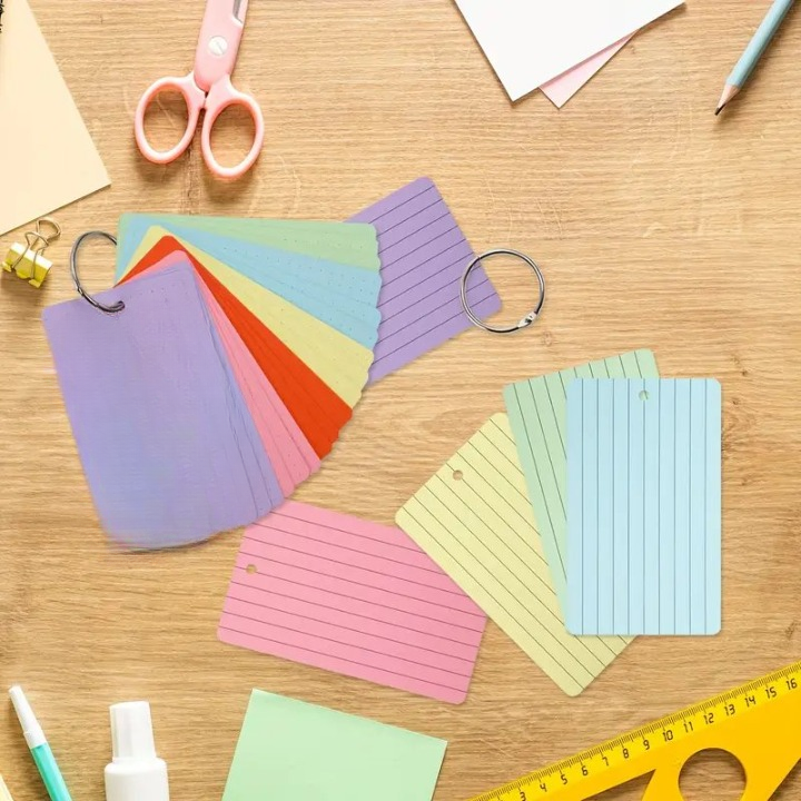 Assorted Color Flash Cards With Metal Binder Rings