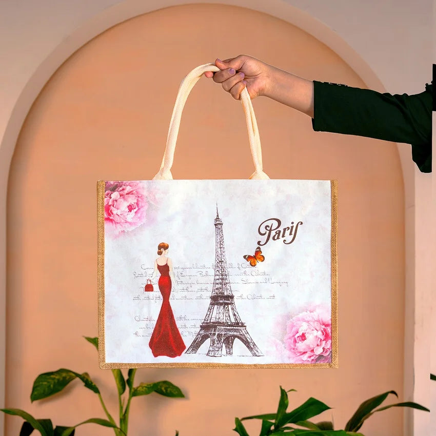 Cities of the World Jute Boxed Tote Bag