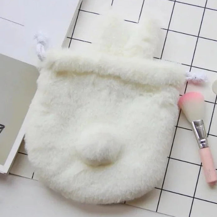 Cute Fluffy Bunny Plush Drawstring Pouch