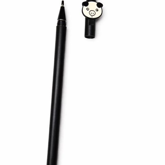 Black pen with a panda-shaped clip on a white background