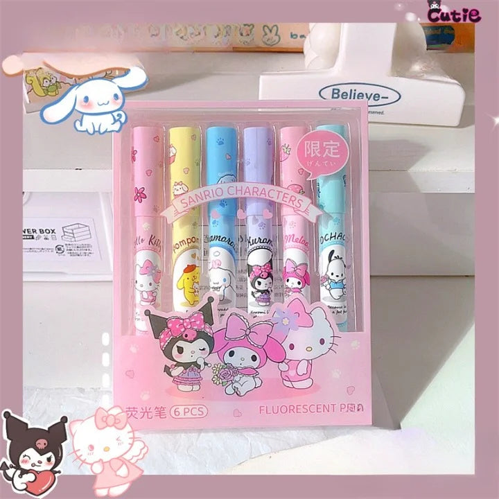 Cute Sanrio Fluorescent Highlighter Set Of 6