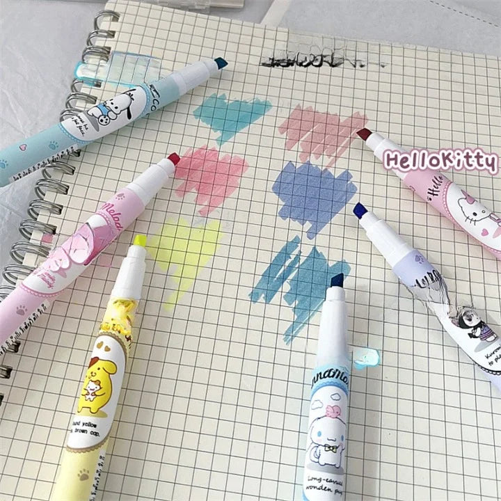 Cute Sanrio Fluorescent Highlighter Set Of 6