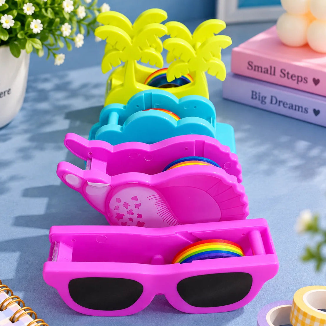 Cute Desk Tape Dispenser with Rainbow Tape