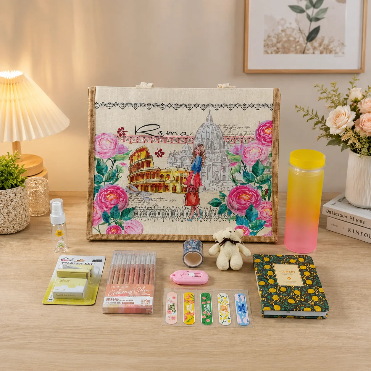 Roma Floral Tote & Stationery Combo Deal
