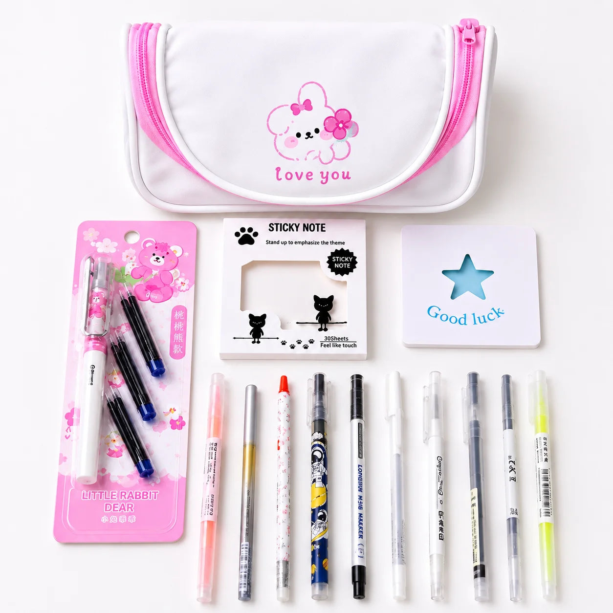 Cute & Trendy Pink Bunny Stationery Bundle