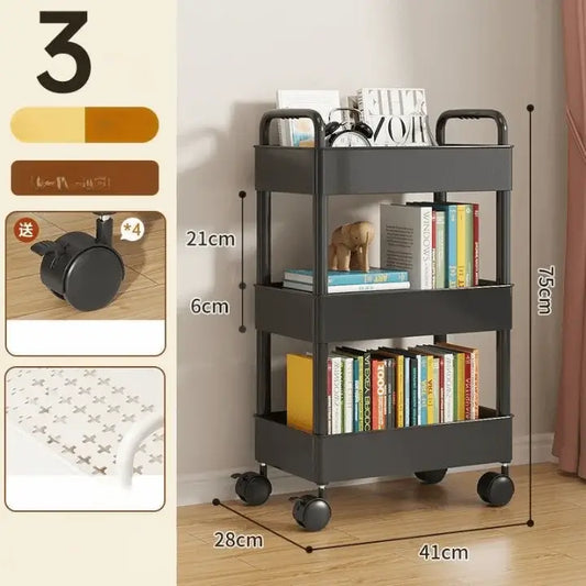 Deskside Trolley and Bookshelf Storage Rack