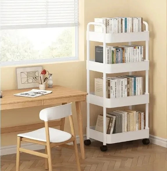 Deskside Trolley and Bookshelf Storage Rack