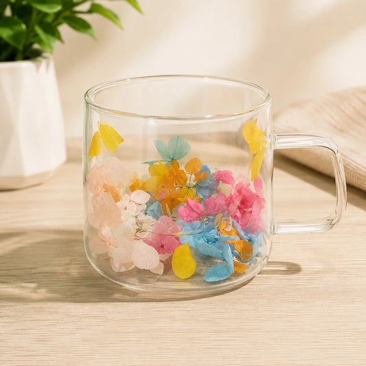 Dried Flowers Filled Double Layer Glass Cup