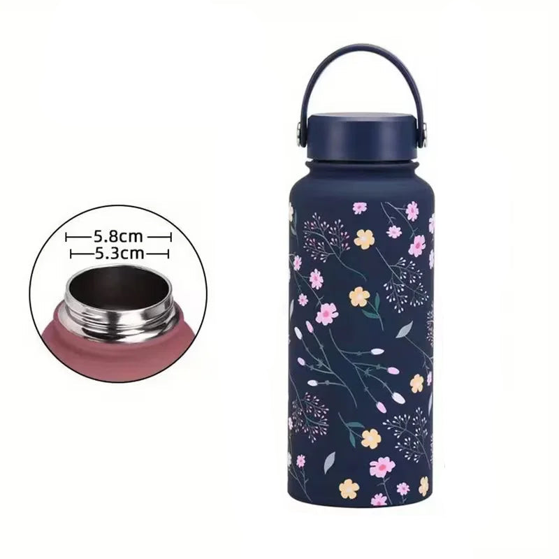 Floral Design Thermal Water Bottle with Handle