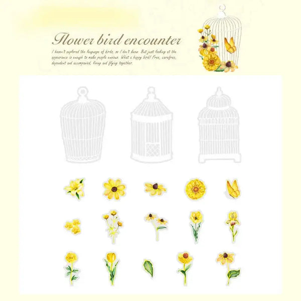 Flowers And Birds Cage Stickers Pack