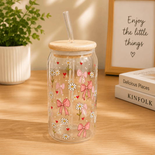 Aesthetic Coffee Glass Cup with Bamboo Lid