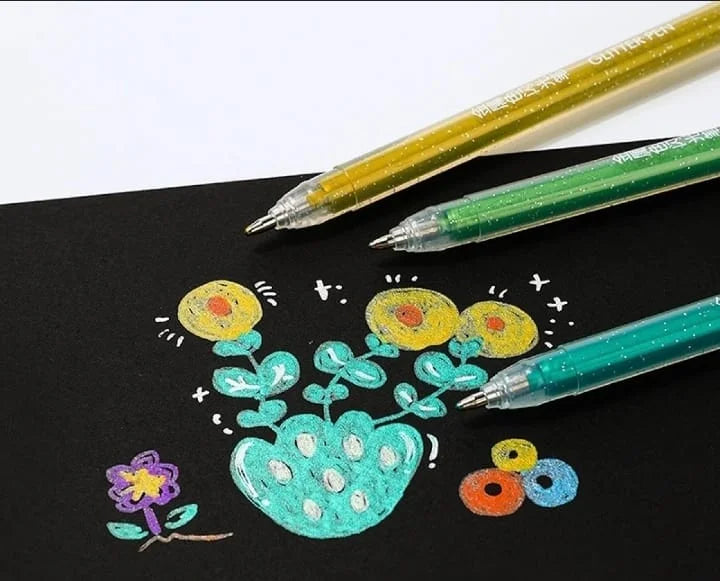 Glitter Metallic Ink Gel Pen - Set of 12