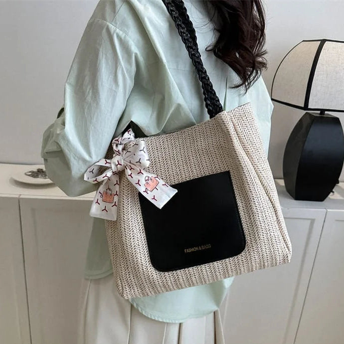 Handmade Straw Tote Knitted Shoulder Bag