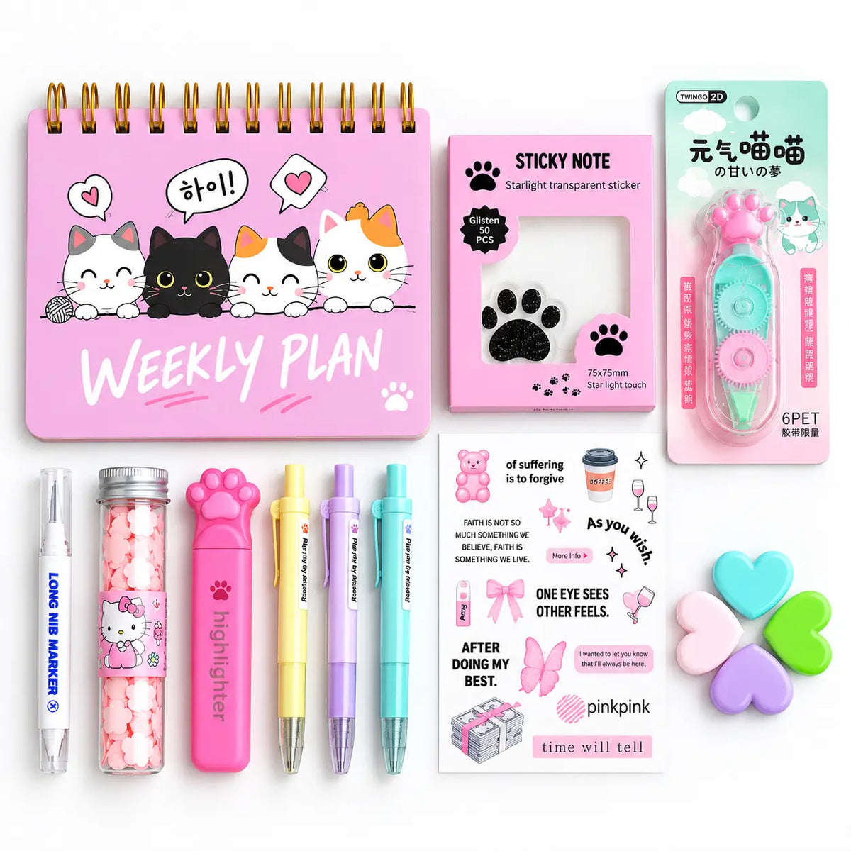 Cat Paw Stationery Set with Weekly Planner