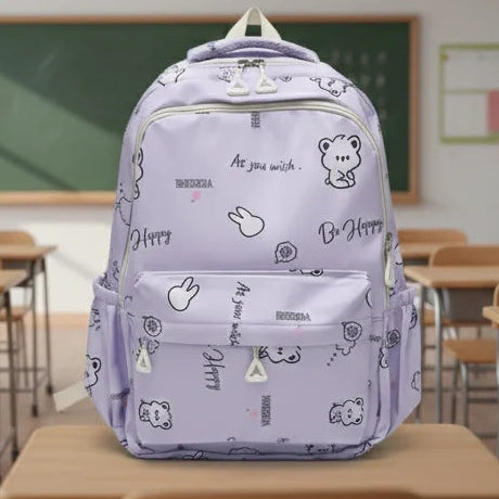 Kawaii Bear & Bunny Print Backpack