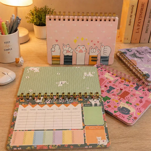 Kawaii Cat Design Spiral Diary with Weekly Planner Pages