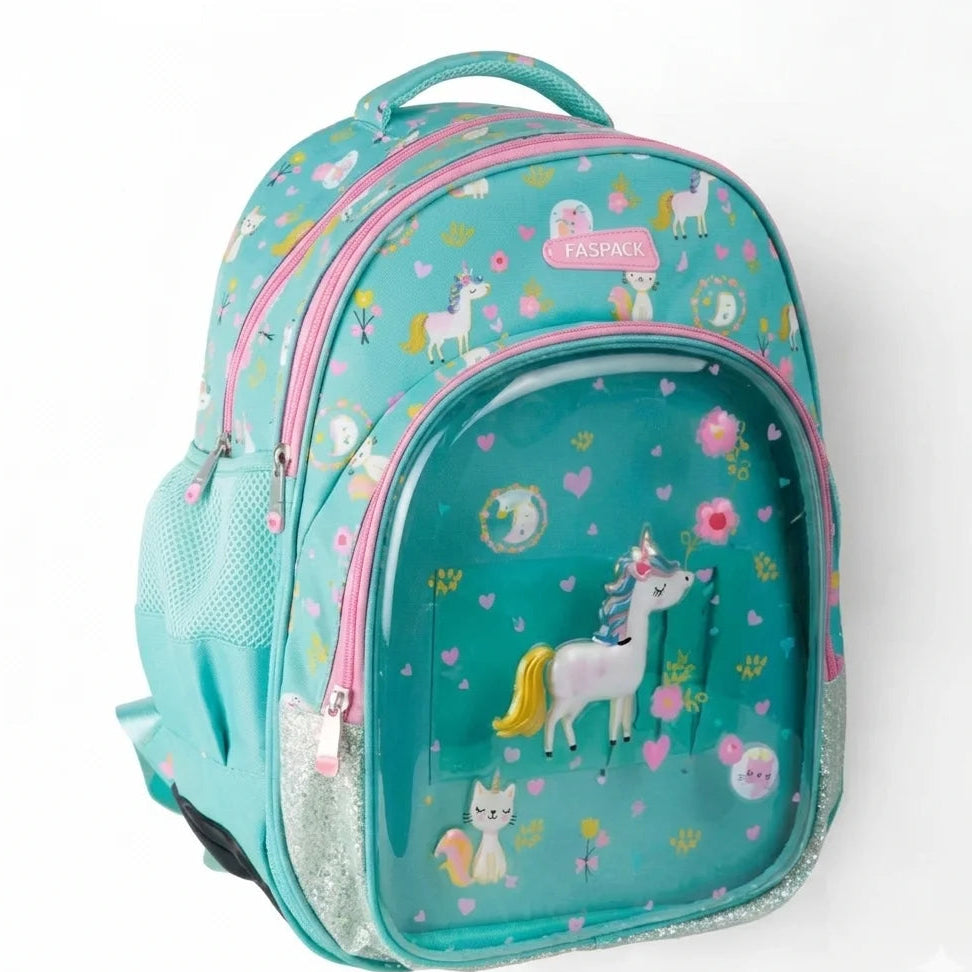 Kids Unicorn Backpack with Transparent Front Pocket