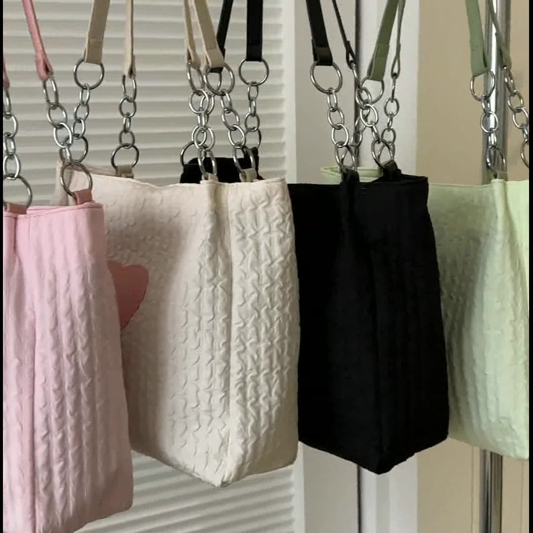 Large Capacity Heart Patch Shoulder And Tote Bag
